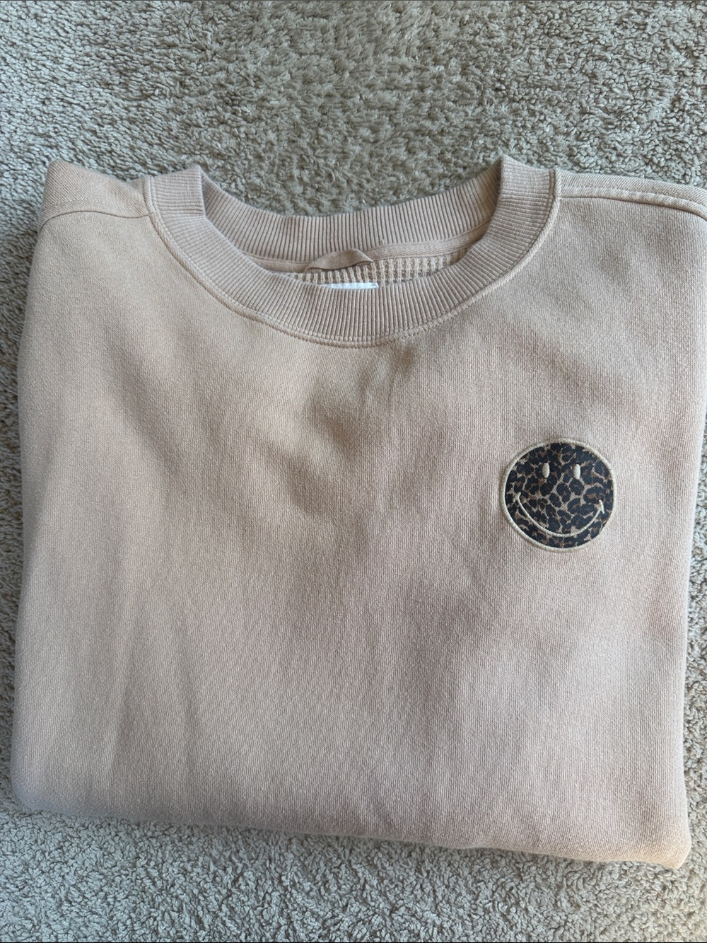 Aerie Women’s Go To Sweatshirt in Light Beige with Leopard Patch
